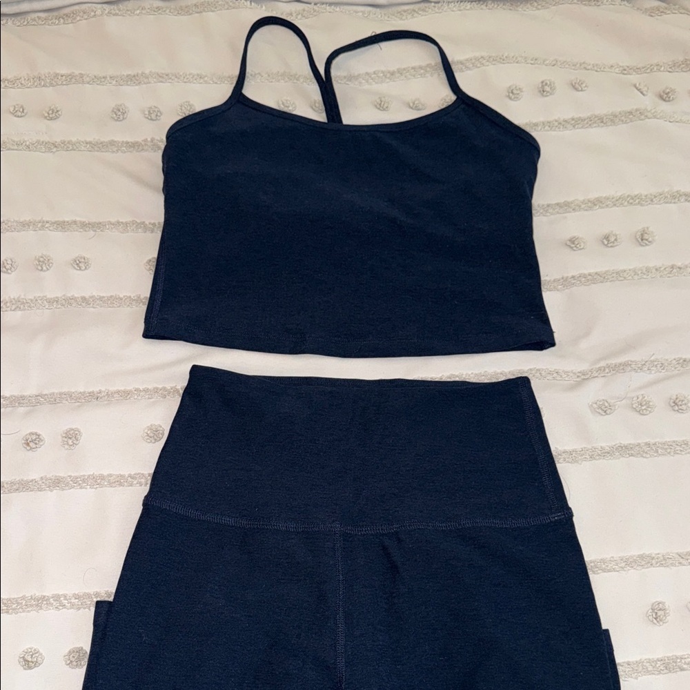 Navy Blue Beyond Yoga Crop Top and Leggings Set